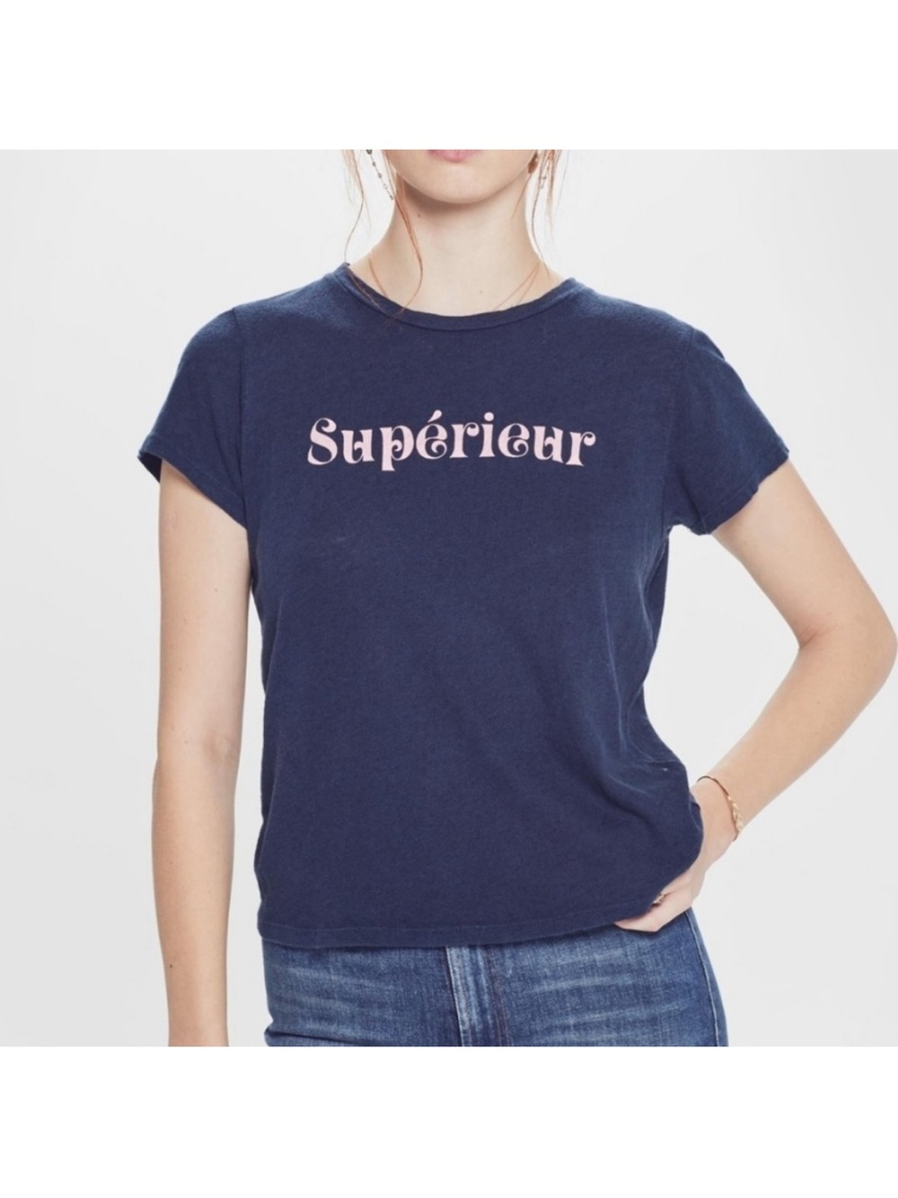 MOTHER SUPERIOR Sinful Tee Navy Blue Linen Cotton Short Sleeve Graphic Tee Small - Picture 5 of 16